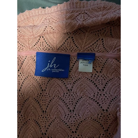Y2K Ruffle crochet cardigan size Small pink button-down JH Collection - Picture 3 of 6